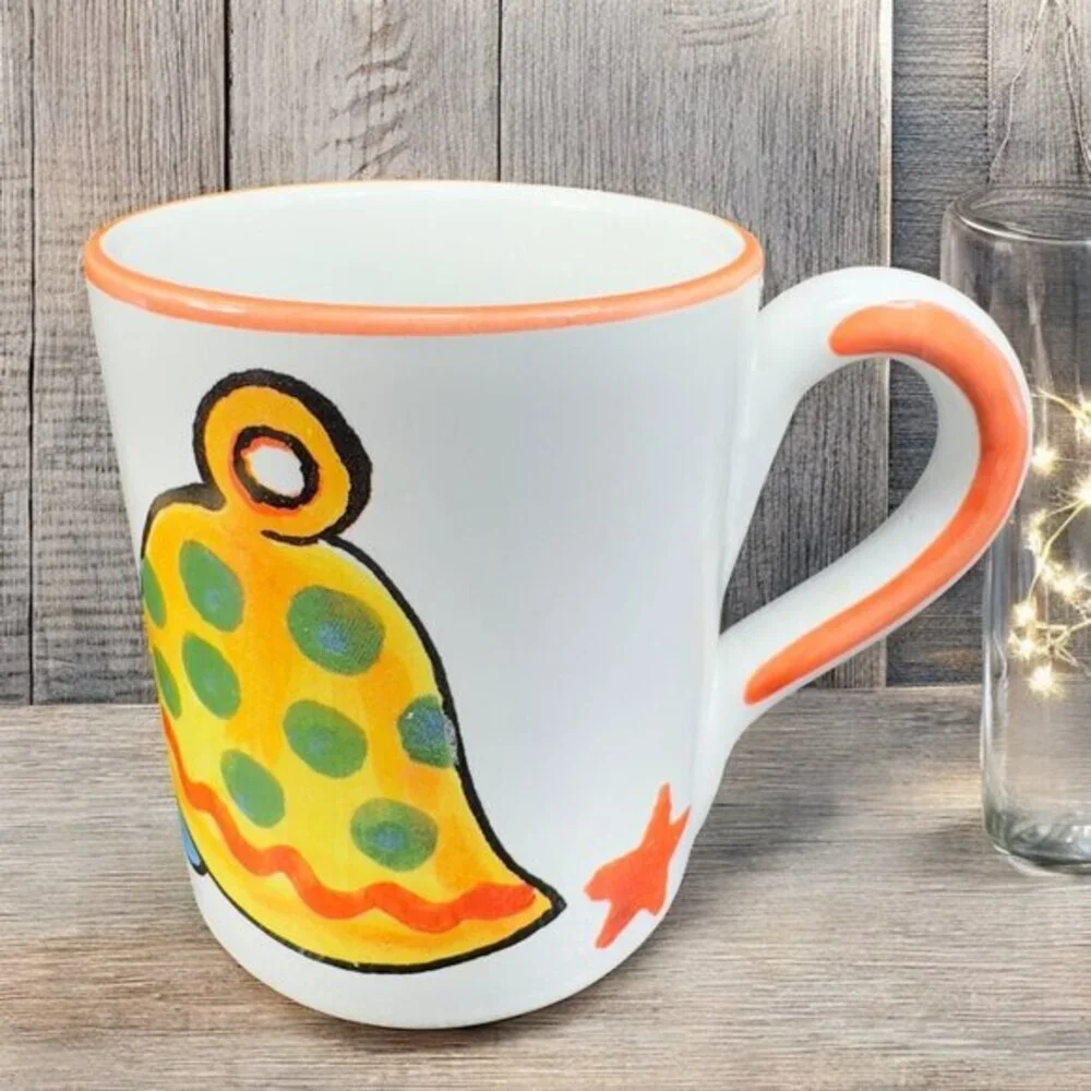 CIAO Italya by Bellini Hand Painted Coffee Mug Cup Yellow Bell Candy‎ Cane Mug